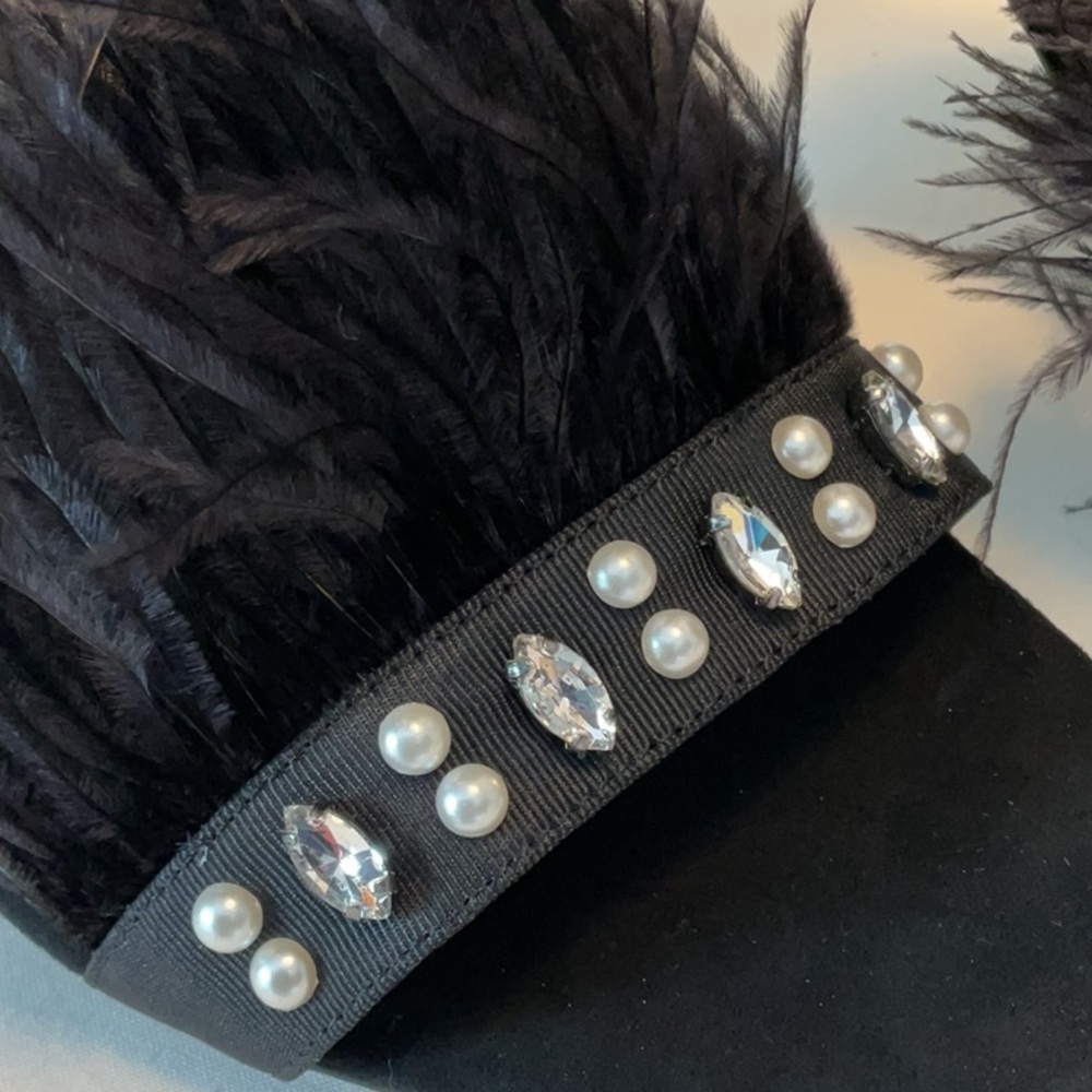 Ivanka Trump Black Stiletto Heels with Feather Embellishments - Picture 7 of 9